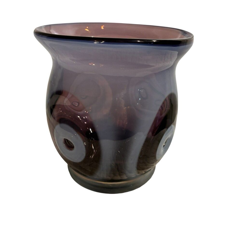Vintage Fenton International Purple And Blue EYE Glass Vase. 4.5” Tall And Wide